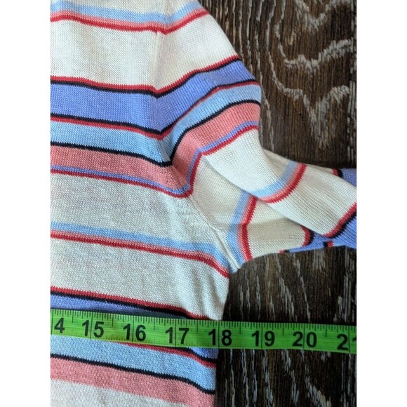 Talbots Womans Linen Blend Split Neck Sweater Striped Ivory Sz Small Coastal 141 - Picture 9 of 9